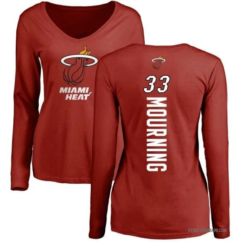 Alonzo Mourning Women's Miami Heat Cardinal Backer Long Sleeve T-Shirt
