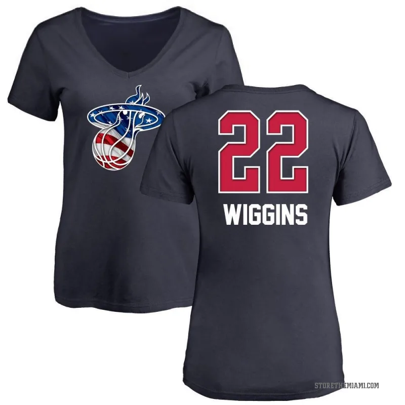 Andrew Wiggins Women's Navy Miami Heat Name and Number Banner Wave V-Neck T-Shirt