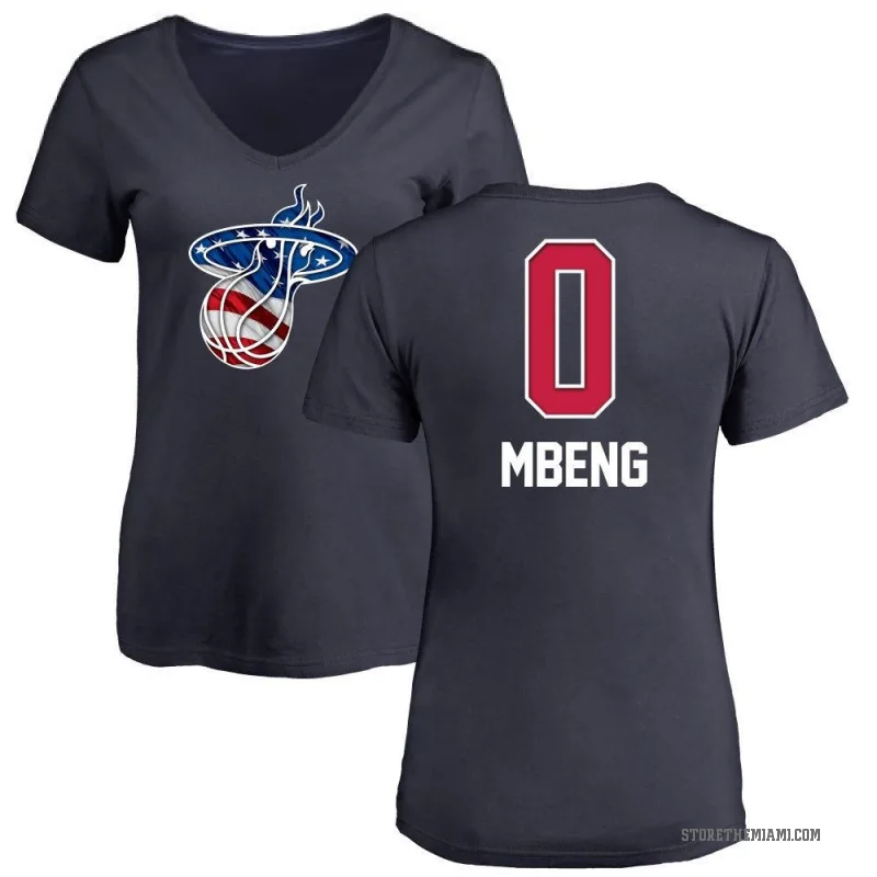 Bez Mbeng Women's Navy Miami Heat Name and Number Banner Wave V-Neck T-Shirt