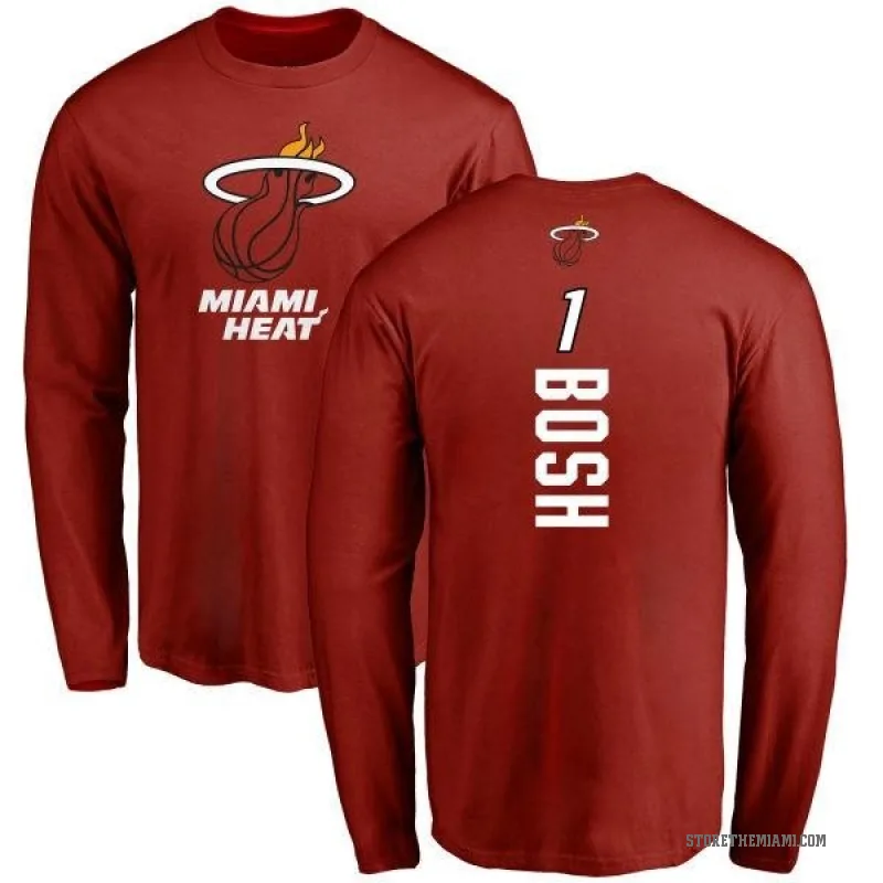 Chris Bosh Men's Miami Heat Cardinal Backer Long Sleeve T-Shirt
