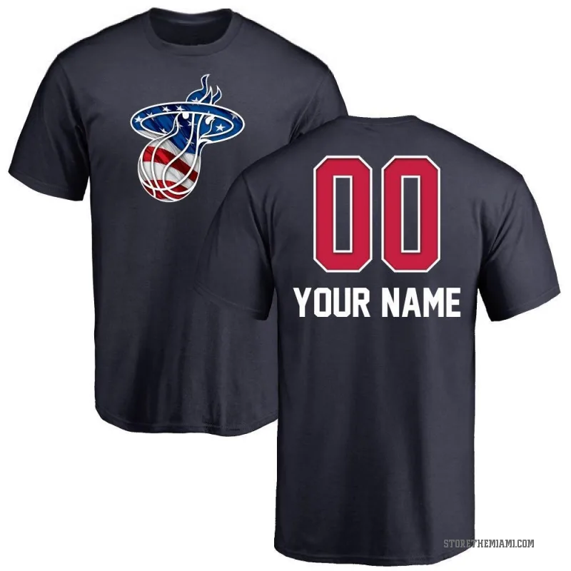 Custom Men's Navy Miami Heat Name and Number Banner Wave T-Shirt