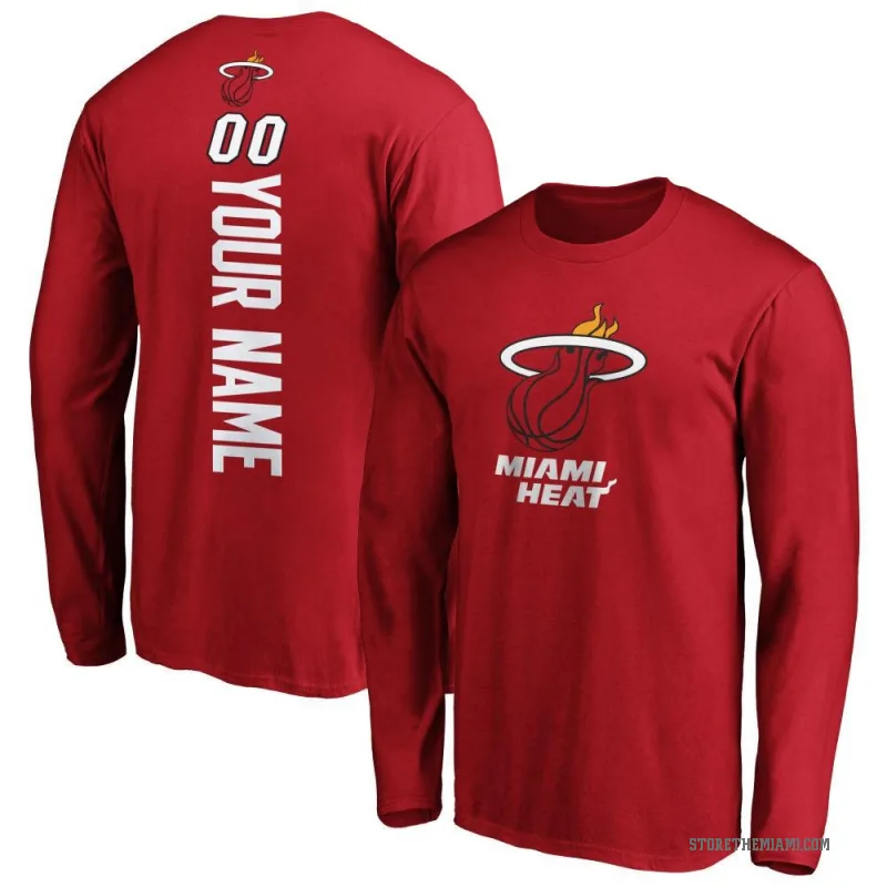 Custom Youth Miami Heat Cardinal Backer Long Sleeve T-Shirt