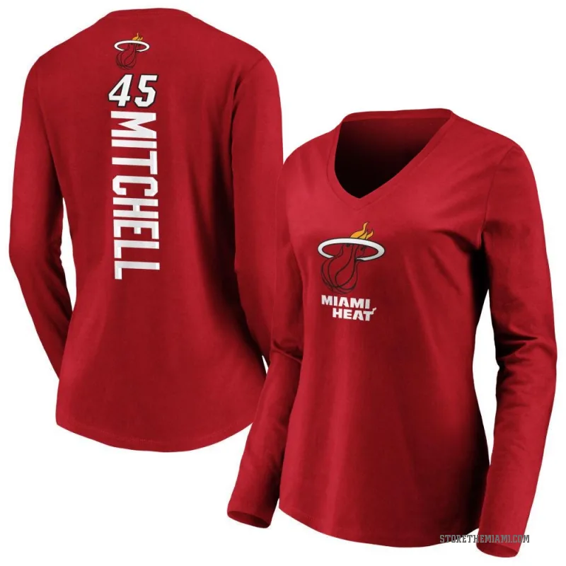 Davion Mitchell Women's Miami Heat Cardinal Backer Long Sleeve T-Shirt