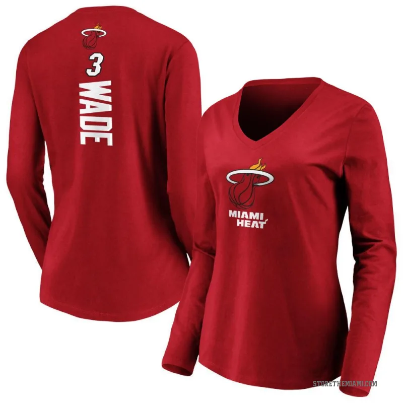 Dwyane Wade Women's Miami Heat Cardinal Backer Long Sleeve T-Shirt