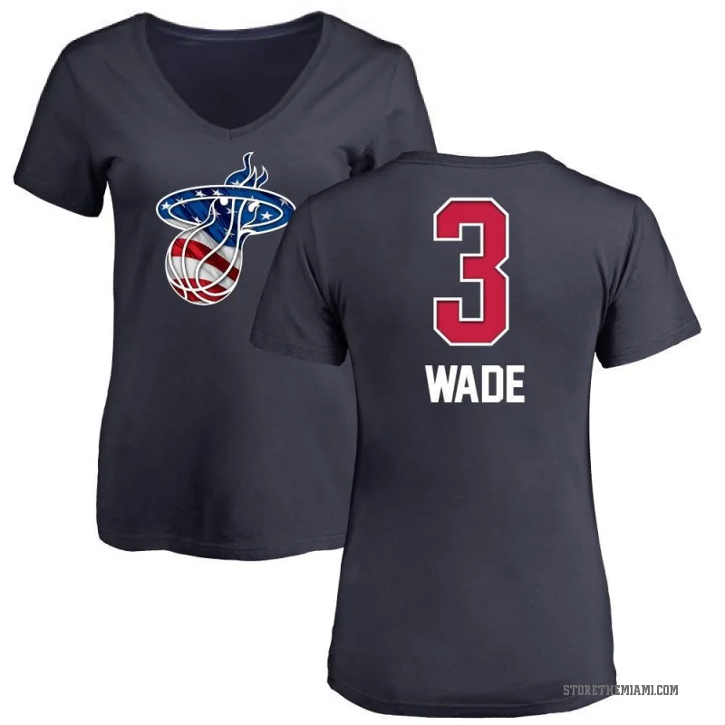 Dwyane Wade Women's Navy Miami Heat Name and Number Banner Wave V-Neck T-Shirt
