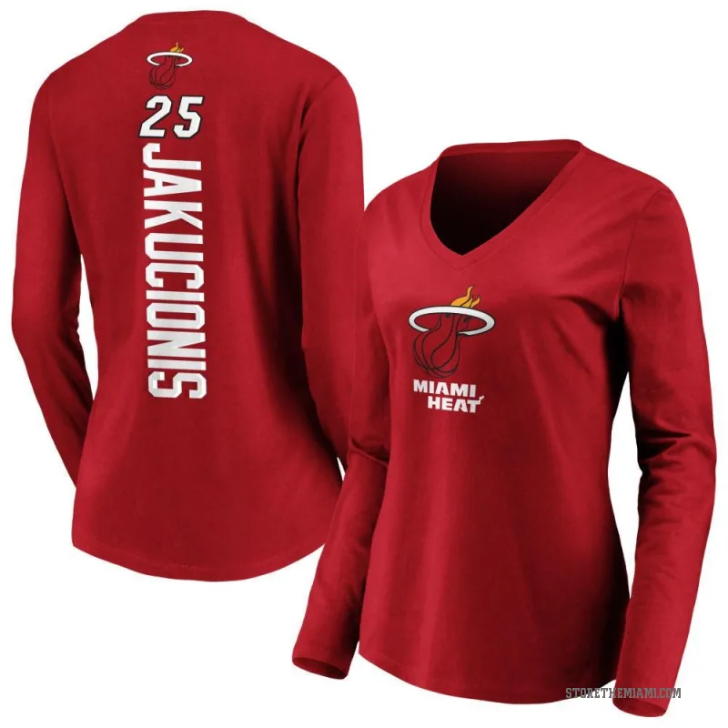Kasparas Jakucionis Women's Miami Heat Cardinal Backer Long Sleeve T-Shirt