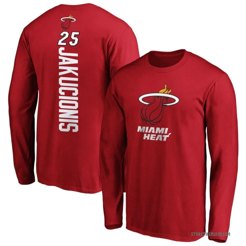 Kasparas Jakucionis Youth Miami Heat Cardinal Backer Long Sleeve T-Shirt