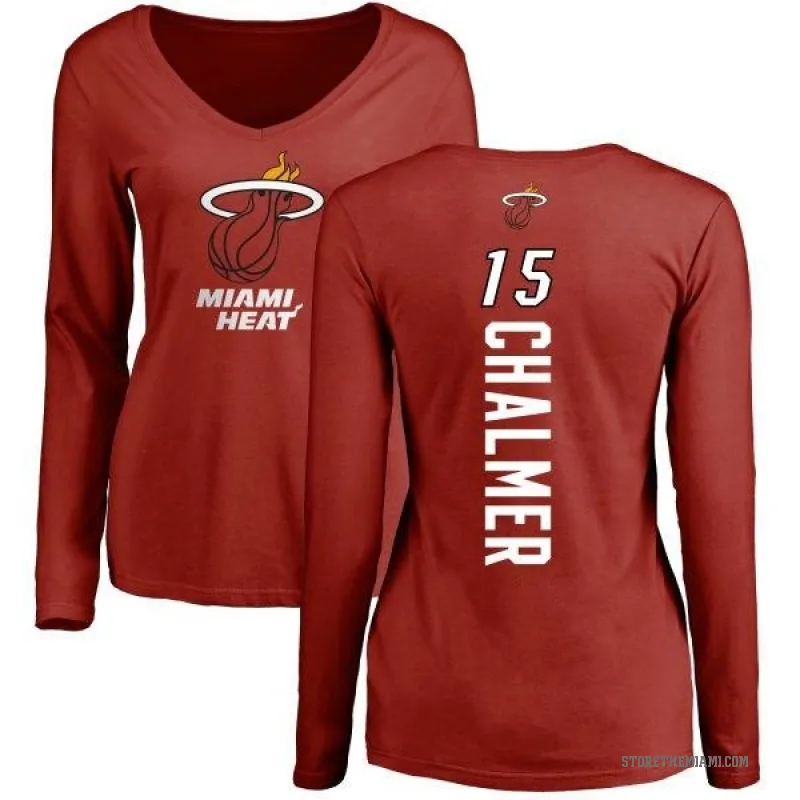 Mario Chalmer Women's Miami Heat Cardinal Backer Long Sleeve T-Shirt