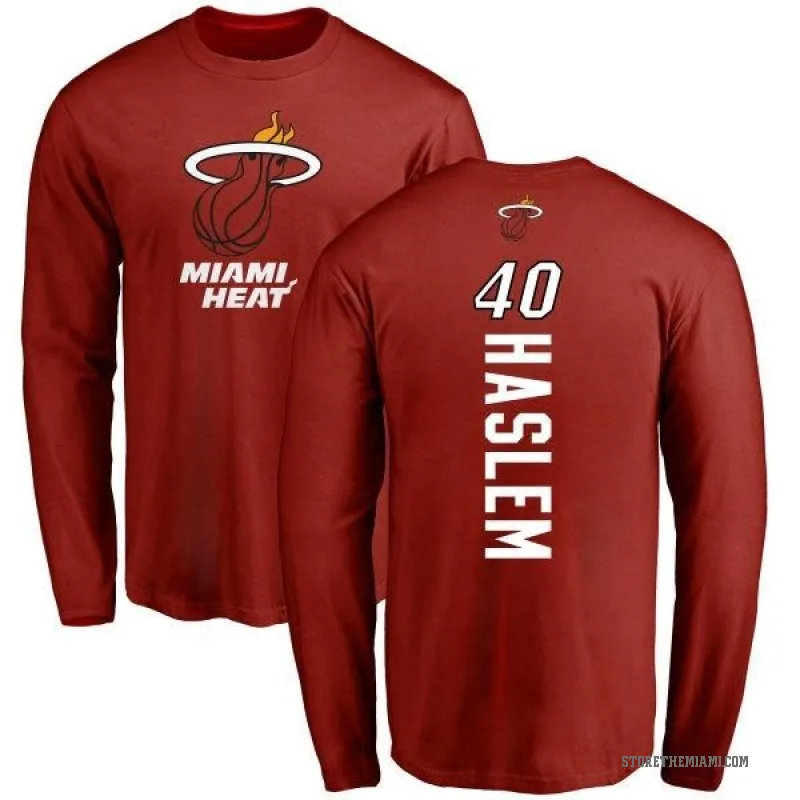 Udonis Haslem Men's Miami Heat Cardinal Backer Long Sleeve T-Shirt