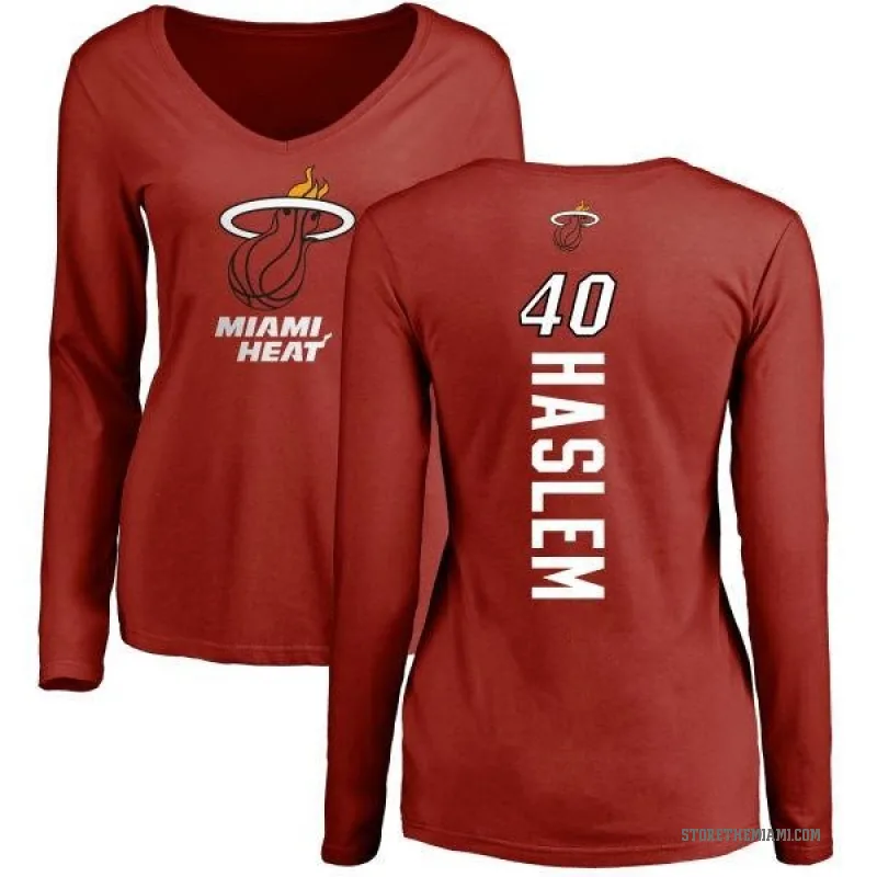 Udonis Haslem Women's Miami Heat Cardinal Backer Long Sleeve T-Shirt